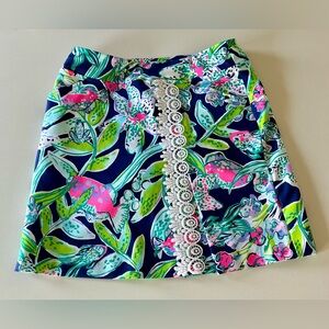 Lilly Pulitzer Sway this way Navy palm Floral Print Skort with Lace Detail SZ 0